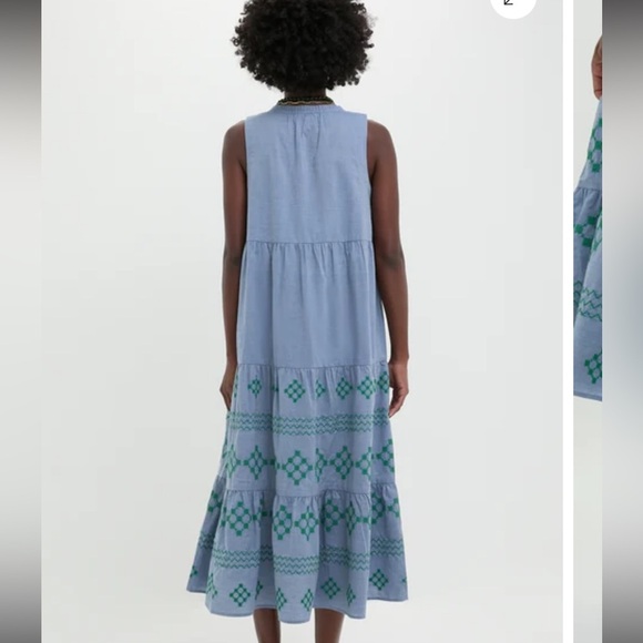 TNUCK BEACH Emerald Embroidered Chambray Salty Paloma Caftan size large - Picture 4 of 11